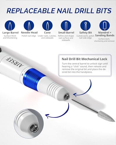 AIRSEE Master Cordless Electric Nail Drill Machine, 35000 RPM Stepless Speed, Professional Rechargeable Nail File Set with LED Display, Portable E-File Dremel Kit for Salon,Blue