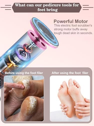 Electric Foot Callus Remover for Feet - Heavy Duty Pedicure Tool w/ 60 Grinding Discs | FSA/HSA Eligible Dead Skin Remover (Pink)