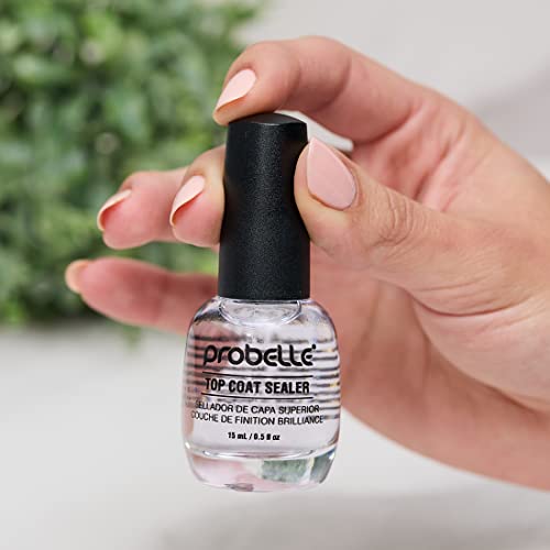 Probelle Top Coat Sealer, Quick Dry Nail Polish Top Coat, High Shine Glossy Nail Finish, Instantly Forms Clear Barrier For Enamel Protection, Fast Dry Manicure, Long Lasting Results, 0.5 fl oz/ 15 mL