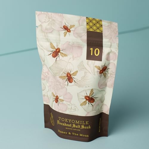 TokyoMilk Honey & The Moon Salt Soak, 10oz., 283 g – Honey, Sugared Violet, Jasmine, Sandalwood – Bathtub Accessories, Bath Salts for Women, Bath Products, Scented Luxury Bath Salts