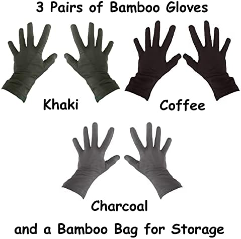 Bamboo Gloves for Eczema, Medium, Women and Men, Dry Hands, Overnight Moisturizing Gloves, 3 Pairs