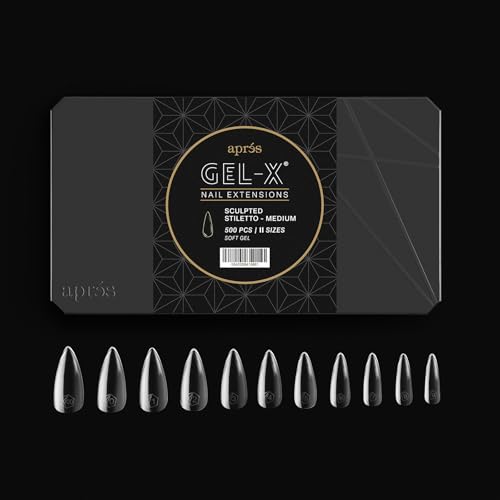 Apres Gel-X® Sculpted Stiletto Medium Tip Box | 500pc Gel-X Tips, 11 Sizes 00-9, Premium Quality