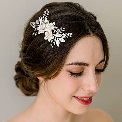 SWEETV Wedding Hair Comb Clip Bridal Crystal Wedding Hair Accessories for Brides and Bridesmaid, Silver
