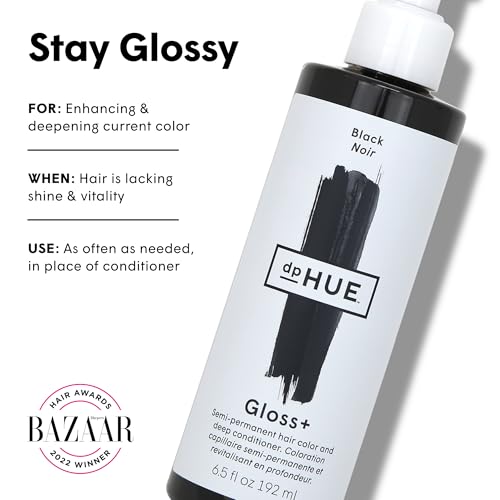 dpHUE Gloss+, Black - 6.5 oz (8-12 Applications) - Semi-Permanent Hair Color & Conditioner - Lasts Up to Eight Washes - Paraben, SLS & SLES Sulfate Free - Vegan, Leaping Bunny Certified