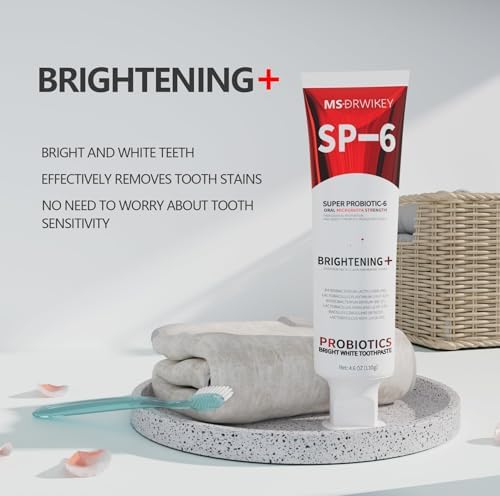 SP-6 Probiotic Whitening Toothpaste - Enhanced Formula with 6 Probiotics for Teeth Whitening and Gum Health - Enamel-Safe, Fluoride-Free, Fresh Mint Flavor, 4.6oz (2)