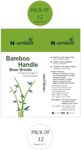 Boar Bristles Natural Bamboo Toothbrush Eco-Friendly Biodegradable Zero Waste Pack of 12