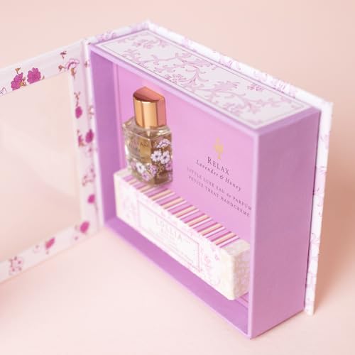 Lollia Relax Fragrance Story Gift Set – .16 fl. oz. Eau de Parfum & .33 oz. Petite Treat Handcreme – Lavender & Honey – Shea Butter Hand Cream for Women, Travel Size Perfume, Hand Lotion for Dry Hands