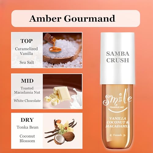 Samba Crush Fragrance Mist, Vanilla Caramel and Coconut Macadamia Scents, Long-lasting Hair And Body Spray for Women, 3.0 fl oz (Vanilla Coconut)