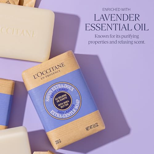 L'OCCITANE Shea Butter Extra-Gentle Hand & Body Soap Bar, Cleanses & Softens Skin, Moisturizing, Soothing Scents, Non-Drying, Vegan