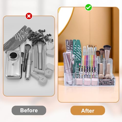 ANRUI Nail Drill Holder, 28 Holes Acrylic Nail Drill Bit Holder, Professional Nail Drill Organizer Case and Storage Box for Manicure Tools - Transparent (Not included Tools)