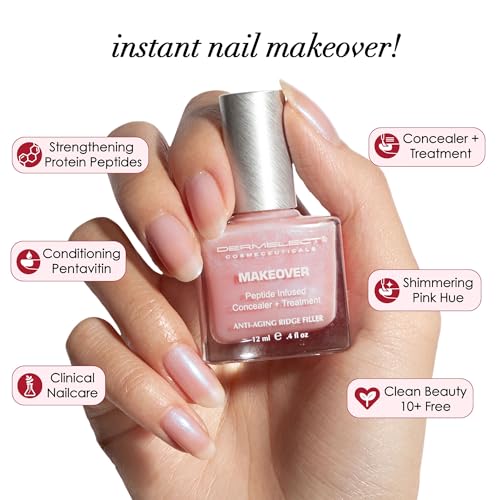 Dermelect Makeover Ridge Filler - Award-Winning Nail Treatment, Strengthens, Moisturizes, Conceals Imperfections, Keratin & Peptide Enriched, For Healthy, Smooth Nails 0.4 oz