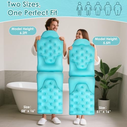 Atsuwell Bathtub Pillow for Full Body Bath Pillow, Thick Bath Cushion for Tub with Foam Beads & Secure Suction Cups, Luxury Pressure Relief for Neck, Waist, Hip Support, Spa Accessories, 51" x 16"