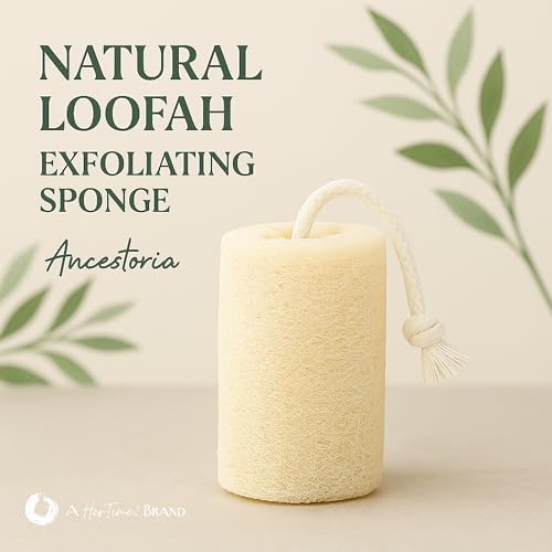 Ancestoria Plant-Based Loofah for Women – Premium Natural Exfoliating Body Scrubber Sponge – Non-Plastic Shower Loofah Sponge for Body and Face – A HerTime2 Brand, Pack of 3