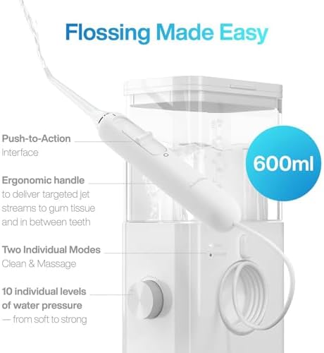 AquaSonic Aqua Flosser PRO | Professional Water Flosser with Large Capacity Reservoir | Oral Irrigator w/ 2 Modes, 10 Levels of Water Pressure, 4 Included Tips | Sleek & Compact | Dentist Recommended