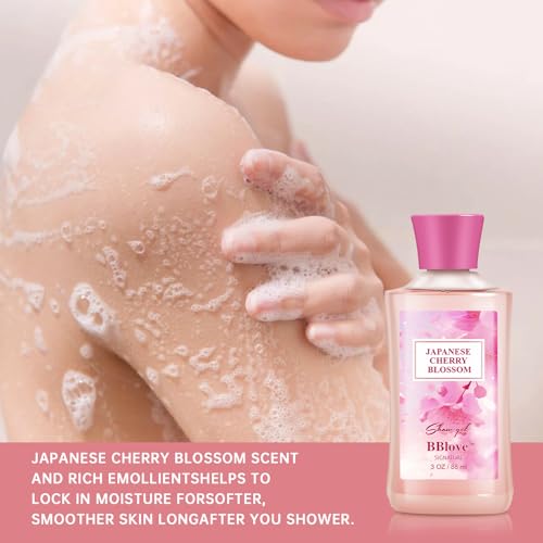 Bath and Body Gift Set for Women & Girls, Japanese Cherry Blossom, 4PCS Set for-Shower Gel, Body Lotion, Body Mist, Exfoliating Scrub, Body Care Travel Set for Birthday Mother's Day Gifts