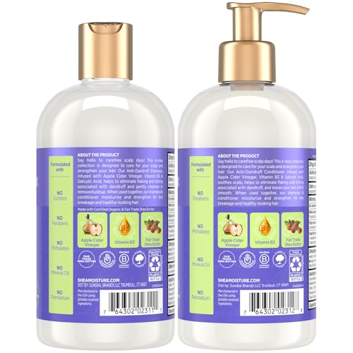 SheaMoisture Anti-Dandruff Shampoo & Conditioner – Apple Cider Vinegar, Shea Butter, 3% Salicylic Acid for Itchy Scalp Relief, 13 Oz Ea