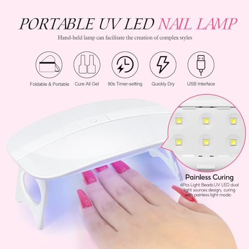 Acrylic Nail Kit for Beginners with Drill and U V Light 6 Colors Acrylic Powder Clear Nude Pink 4PC Gel Polish 24PC Glitter Powders Rhinstones Nails Kit Acrylic Set Gifts for Women