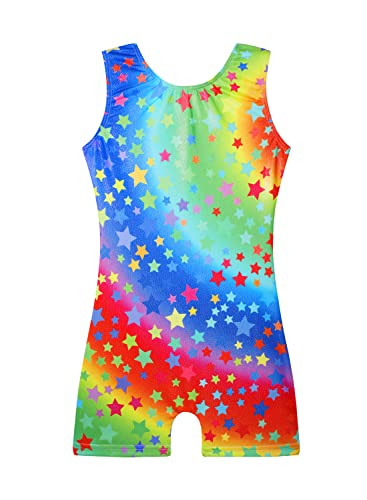 EQSJIU Gymnastics Shorts For Girls Rainbow Stars Shiny Kids Gymnastics Leotards For Girls 5/6 Years Little Students