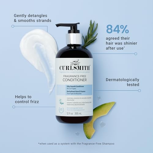 CURLSMITH Fragrance-Free Conditioner 12 oz | Gently Detangles, Soften and Smooths Hair for Silky Curls