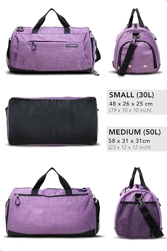 Fitgriff® Gym Bag V1 for Men & Women with Shoe & Wet Compartment - Duffle Bag for Travel, Sports, Fitness & Workout (Purple, 19 x 10 x 10″ (Small))