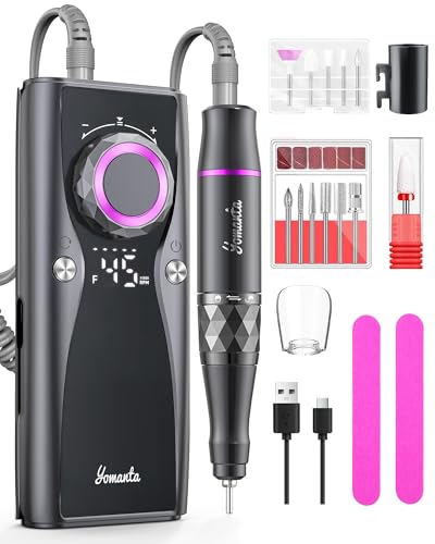 Electric Nail Drill Professional Kit: 45,000 RPM USB Rechargeable Efile Nail Drill Nail File with 12 Bits for Polishing Gel/Acrylic Nails- Portable Manicure Tool Set for Salon/Home-Black