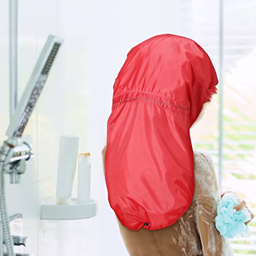 Eurzom 4 Pcs Jumbo Adjustable Braids Shower Cap for Long Hair Extra Large Shower Cap for Women Men Foldable Waterproof Hair Bonnets Plastic Oversize Bath Hats(Red, Blue, Black, Gray)