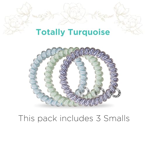 TELETIES - Small Spiral Hair Coils - Spring Collection - Ponytail Holder Hair Ties for Women - Phone Cord Hair Ties - Strong Grip, No Rip, Water Resistant, No Crease - 3 pack - Totally Turquoise