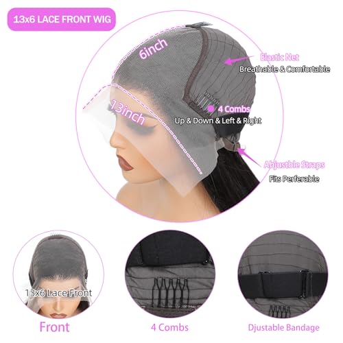 32 Inch 13x6 Lace Front Wigs Human Hair Pre Plucked 100 Percent Human Hair Wig Straight Hd Lace Frontal Wigs Human Hair Glueless Wigs Human Hair for Women Natural Color