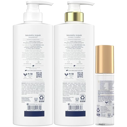 Dove Shampoo, Conditioner & Serum Set, Intensive Repair – Damage Therapy Bio-Protein Care Formulas for Restoring Dry, Damaged Hair (3 Piece Set)