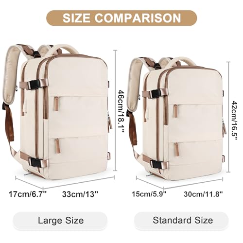 coofay Large Travel Backpack Carry on Flight Approved Mochila De Viaje Personal Item Travel Bag Backpacks for Men Women Carry on Backpack for Airplanes 18x14x8 Inches Travel Bag Beige with Brown