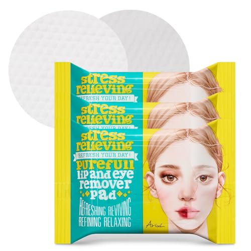 Ariul Stress Relieving Purefull Lip & Eye Remover Pads – Gently Removes Stubborn Makeup, Hydrating & Soothing Formula, Korean Skin Care with Natural Ingredients, 30 Counts x 3 Packs