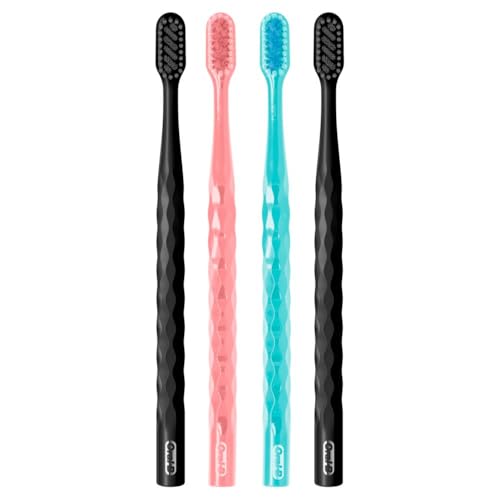 Oral-B Pro Whitening Brilliance Toothbrushes, Extra Soft, Black, Coral, and Teal, 4 Count