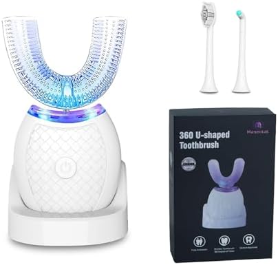 Electric Toothbrush for Adults, U Shaped Automatic Toothbrush for 360-degree Cleaning, 3 Modes for Whitening, Wireless Charging Kit for Travel or Home(White)