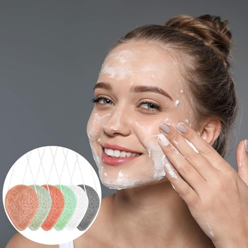 6 Pack Natural Konjac Facial Sponges, findTop 6 Colors Konjac Facial Sponges for Gentle Face Cleansing and Exfoliation