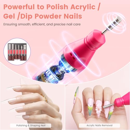 Acrylic Nail Kit with Everything: Beginners Practice Hand Acrylic Nail Powder Liquid Set with U V Lamp Drill in Gift Bag for Beginners Home Salon(Pink Bag)