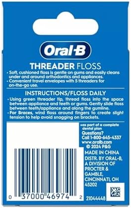 Oral-B Threader Floss 30 Count: 6 Envelopes of 5 Threaders (Pack of 3)