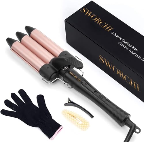 3 Barrel Hair Waver Curler Mermaid Curling Wand 25MM Crimper Ceramic Tourmaline Beach Waves Tongs Fast Heating Deep Curly Iron with Temperature Control for Women Girls Hair Styling Tools