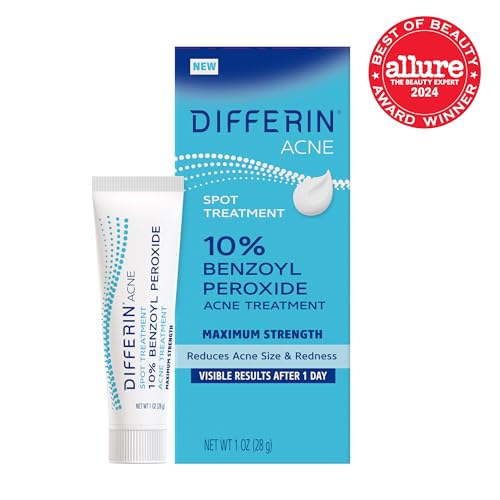 Differin Acne Spot Treatment with 10% Benzoyl Peroxide, Maximum Strength OTC Acne Treatment, Fast Acting Spot Treatment for Face, 1 oz