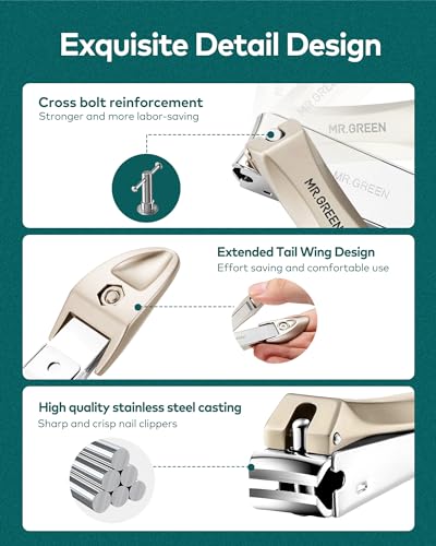 Nail Clippers for Thick Nails, Professional Nail Cutter with Catcher, Medical Grade Stainless Steel, Sharp and Durable Nail Clipper Kit for Men and Women, Bionics Design(Small and Big) M-1210plus