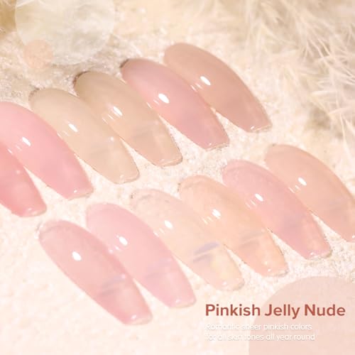 Beautpal Nude Gel Polish Set, 6pcs Jelly Gel Polish Nude Pink Neutral Color Translucent Gel Nail Kits for Salon Gel Manicure and Nail Art DIY at Home 8ml