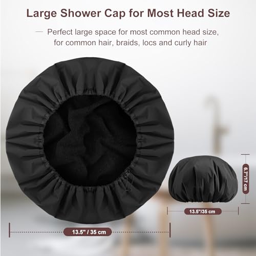 2 Pcs 13.5" Dual Waterproof Adjustable Terry Lined Shower Cap for Women Men, Large Shower Caps Reusable EVA Double Layer Bath Cap for Braids, Long Hair, Dreadlocks, Locs