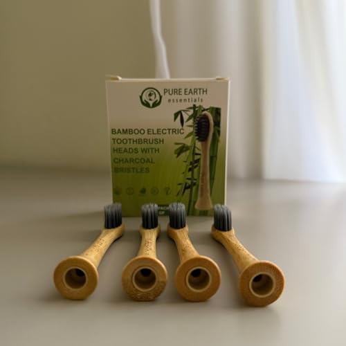 Bamboo Electric Toothbrush Replacement Heads - Compatible with Philips Sonicare Toothbrush - Soft Bristle Natural Electric Bamboo Toothbrush Heads Refill - (Pack of 4) by Pure Earth Essentials