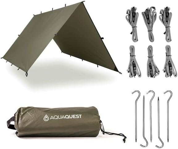 AquaQuest Safari Camping Tarp - Lightweight Durable Rain Fly - Waterproof Camping Essentials for Hiking, Backpacking & Hammock