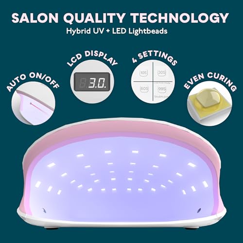 SUNUV LED UV Nail Light, 48W UV Lamp for Gel Nails Polish with 4 Timer Settings, LCD Display Removable Base, SUN4S Pink