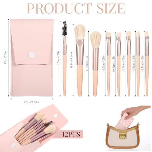 12 Sets Travel Size Makeup Brushes Set Mini Face Make up Brushes Brushes Bag for Makeup Party Favors Wedding Bridal Shower Bridesmaid Gift Favors Bachelorette Party Gift