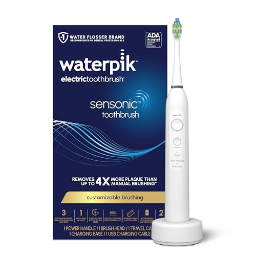 Waterpik Sensonic Sonic Electric Toothbrush, Rechargeable Toothbrush for Adults with 3 Modes, Travel Case, USB Charger, White STW-03W020, Packaging May Vary
