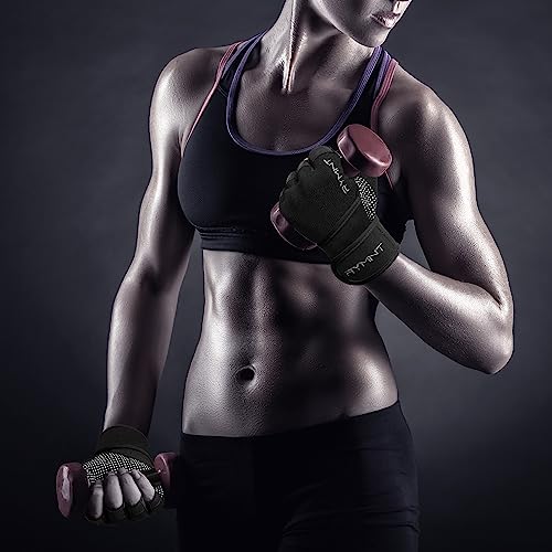 RYMNT Workout Gloves with Wrist Wrap Support, Weight Lifting Gloves with Full Palm Protection & Extra Grip for Men Women Gym Exercise, Cross Training, Weightlifting, Pull ups,Aron Black-S