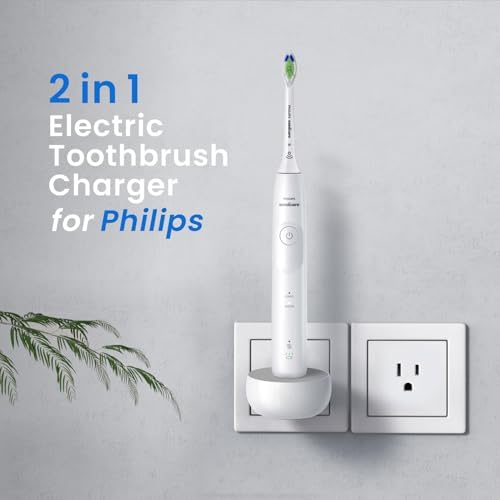 2-in-1 Wall Charger for Philips Sonicare Electric Toothbrush, 3-Port US Plug Charger Base for Philip 1100 3100 4100 4300 4500 5100 5300 6000 6100 6300 7000 Serie, IPX5, White