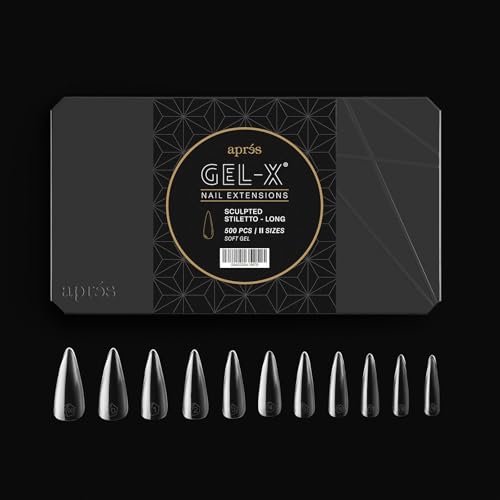Aprés Gel-X® Sculpted Stiletto Long Tip Box | 500pc Gel-X Tips, 11 Sizes 00-9, Premium Quality