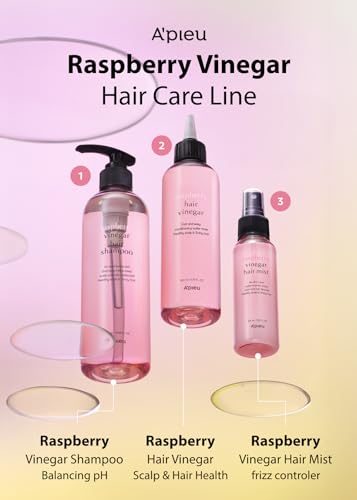 A’PIEU Raspberry Vinegar Hair Shampoo 16.9 fl.oz / 500 ml - Dandruff & Clarifying Shampoo | Scalp Treatment I Korean Hair Care I Balances pH, Removes Buildup, Soothes Scalp